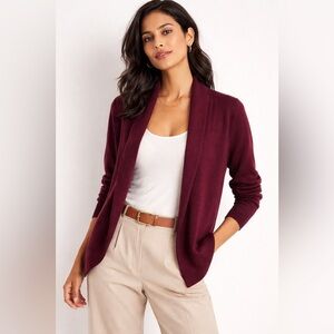 Adrienne Vittadini 100% Extra Fine Merino Wool Open Front Burgundy Cardigan Sz M